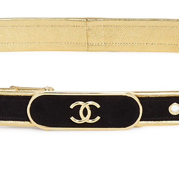 Goatskin/Lambskin/Metal Leather Woman Belt - Black/Golden