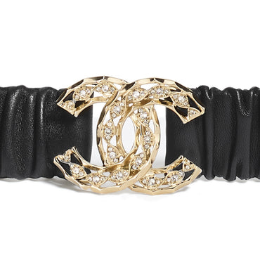 Lambskin/Metal/Strass Leather Woman Belt - Bck/Goldn/Crystal
