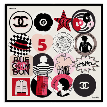 Silk Twill Square Scarf - Ecru/Dark Red/Bck