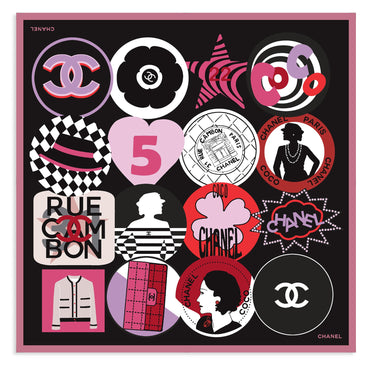 Silk Twill Square Scarf - Black/Red/Dk Pink