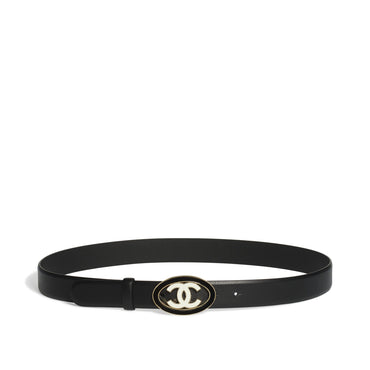 Calfskin/Metal/Resin Leather Woman Belt - Black/Goldn/White