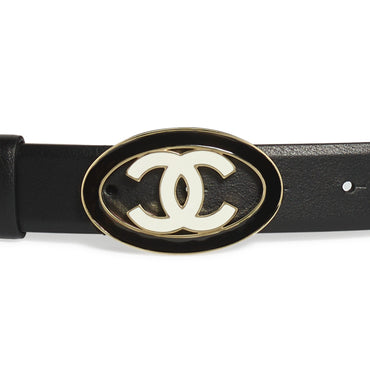 Calfskin/Metal/Resin Leather Woman Belt - Black/Goldn/White
