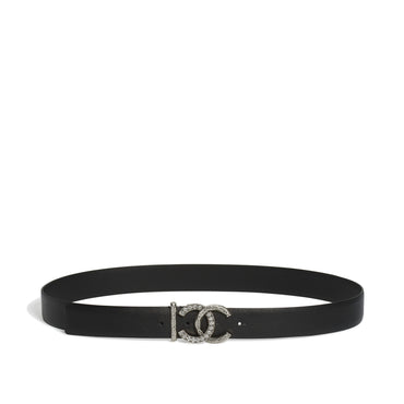 Calfskin/Metal/Strass Leather Woman Belt - Black/Silvry/Crys