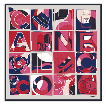 Silk Twill Square Scarf - Red/Navy/Drk Pink