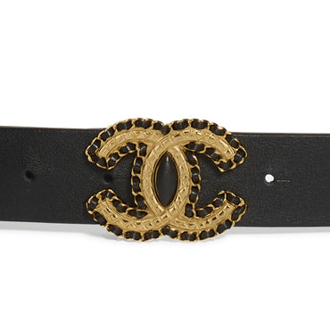 Calfskin/Metal/Lambskin Leather Woman Belt - Black/Golden