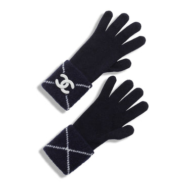 Wool/Cashmere/Silk Gloves - Navy/Light Grey