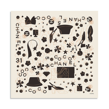 Silk Twill Square Scarf - Ecru/Light Brown