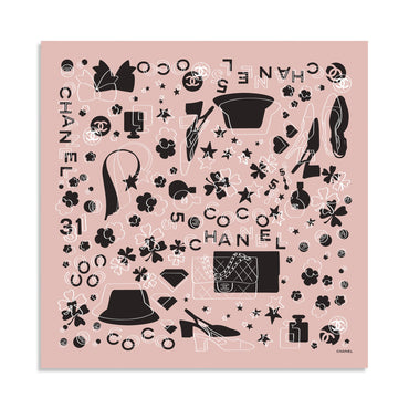 Silk Twill Square Scarf - Pink/Ecru