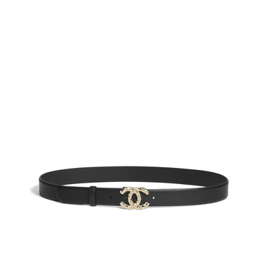 Calfskin/Metal/Strass Leather Woman Belt - Black/Golden/Crys