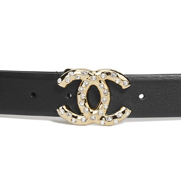 Calfskin/Metal/Strass Leather Woman Belt - Black/Golden/Crys