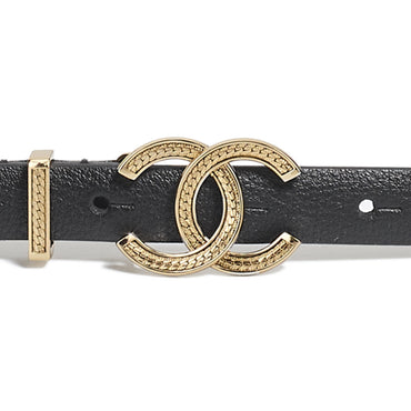 Calfskin/Metal Leather Woman Belt - Black/Golden