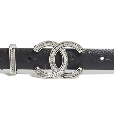 Calfskin/Metal Leather Woman Belt - Black/Silvery