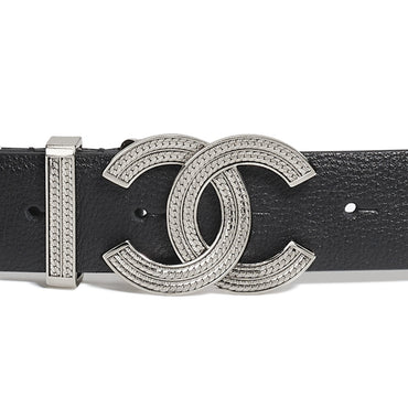Calfskin/Metal Leather Woman Belt - Black/Silvery