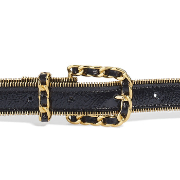 Calfskin/Metal Leather Woman Belt - Black/Golden