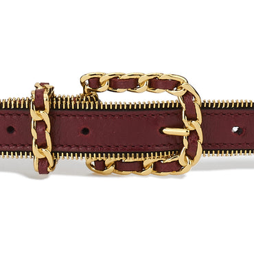 Lambskin/Metal Leather Woman Belt - Burg/Golden/Black