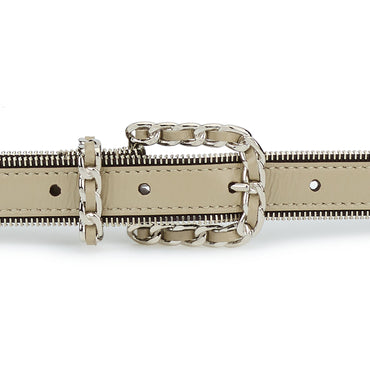 Lambskin/Metal Leather Woman Belt - Beige/Silvery/Black