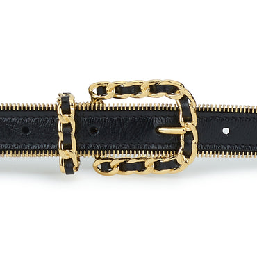 Lambskin/Metal Leather Woman Belt - Black/Golden