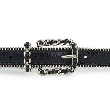 Lambskin/Metal Leather Woman Belt - Black/Silvery
