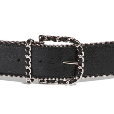 Calfskin/Metal Leather Woman Belt - Black/Golden