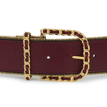 Lambskin/Metal Leather Woman Belt - Burg/Golden/Black