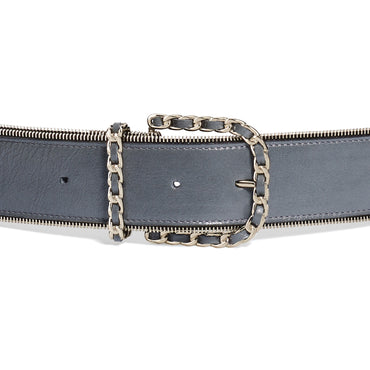 Lambskin/Metal Leather Woman Belt - Grey/Silvery/Bck