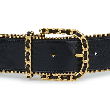 Lambskin/Metal Leather Woman Belt - Black/Golden