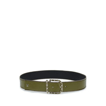 Lambskin/Metal Leather Woman Belt - Green/Silvery/Black