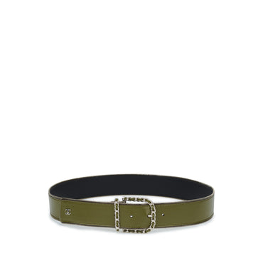 Lambskin/Metal Leather Woman Belt - Green/Silvery/Black