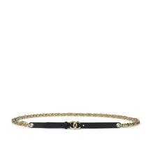 Calfskin/Metal Chain Belt - Black/Golden