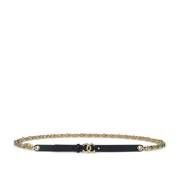 Calfskin/Metal Chain Belt - Black/Golden