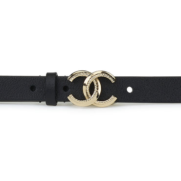 Calfskin/Metal Chain Belt - Black/Golden
