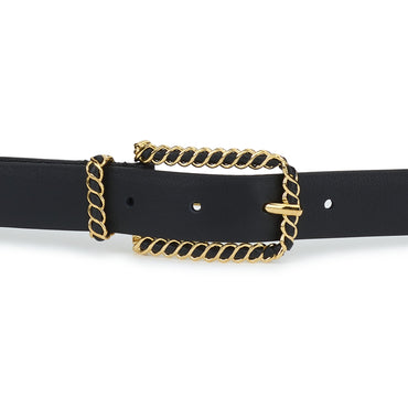 Calfskin/Metal/Lambskin Leather Woman Belt - Black/Golden