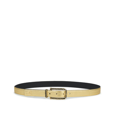Lambskin/Calfskin/Metal Leather Woman Belt - Golden/Black