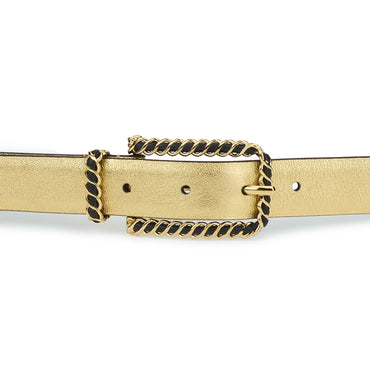 Lambskin/Calfskin/Metal Leather Woman Belt - Golden/Black