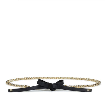 Lamb/Suede Goatskin/Metal Chain Belt - Black/Golden
