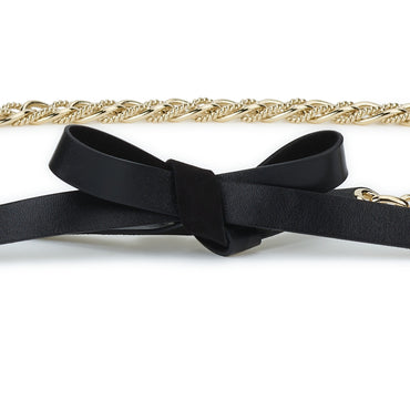 Lamb/Suede Goatskin/Metal Chain Belt - Black/Golden