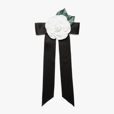 Cotton/Satin Hairclip - White/Black/Green