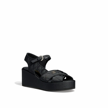 Side Wedge Sandals - Black