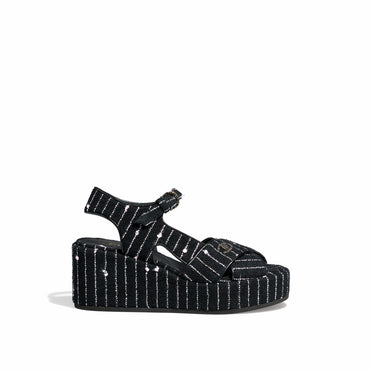 Side Wedge Sandals - Black/Pink