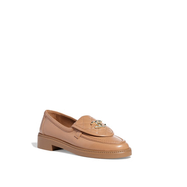 Quilted Tab Mocassins - Dark Beige