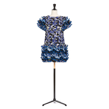 Printed Muslin Dress - Blue/Bk/Wh/Yellow