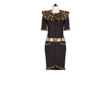 Fantasy Tweed Dress - Navy/Gold