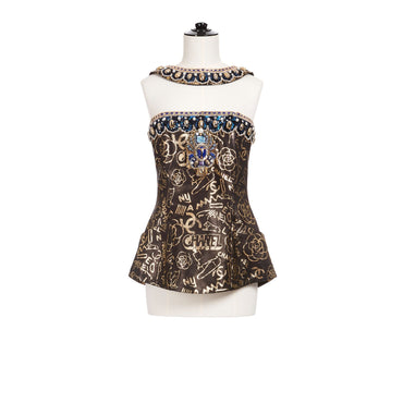 Printed Lambskin Top - Black/Gold