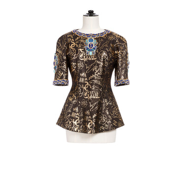 Printed Lambskin Top - Black/Gold