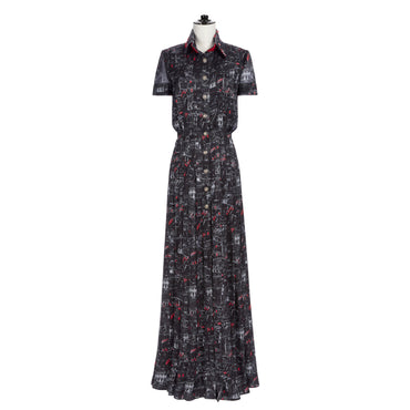Printed Charmeuse Dress - Black/Red/White