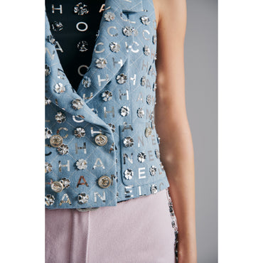 Washed Denim Vest -  Blue
