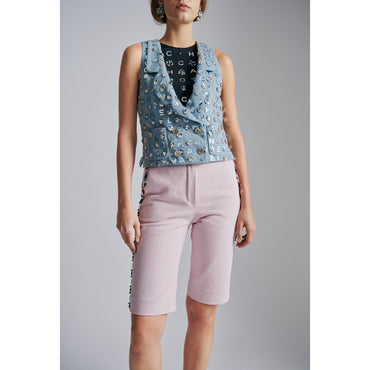 Washed Denim Vest -  Blue