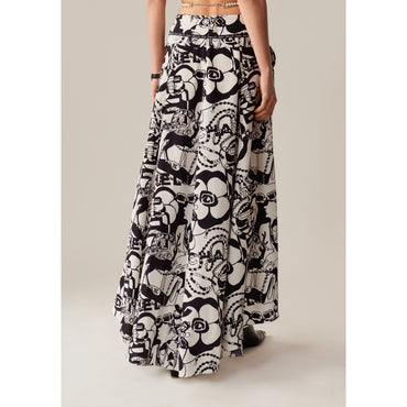 Printed Silk Crepe Skirt - White/Black