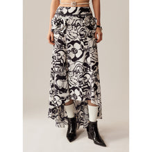 Printed Silk Crepe Skirt - White/Black