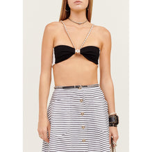 Stretch Tweeded Crepe Top - Black/White